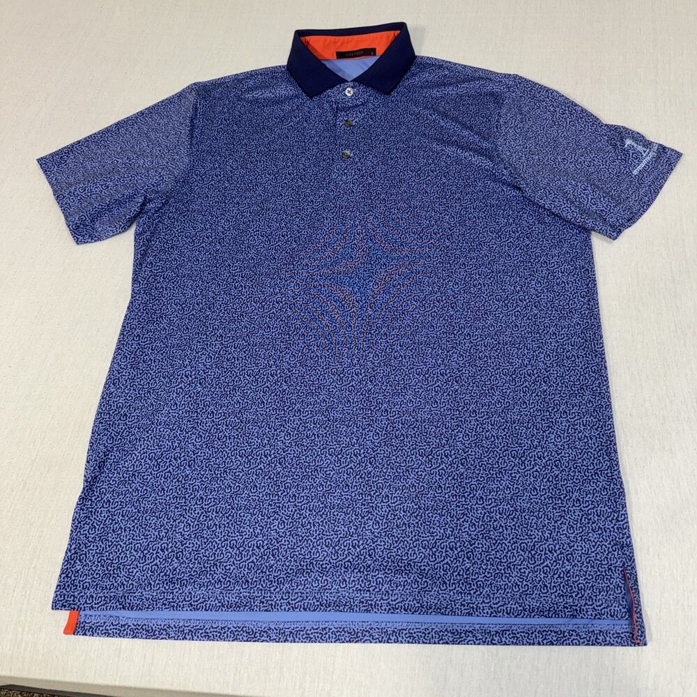 Greyson Golf Polo Shirt Men Large Blue All Over Print Wolf Streamsong Black EUC
